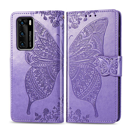 Leather Case Stands Butterfly Flip Cover Holder for Huawei P40 Clove Purple