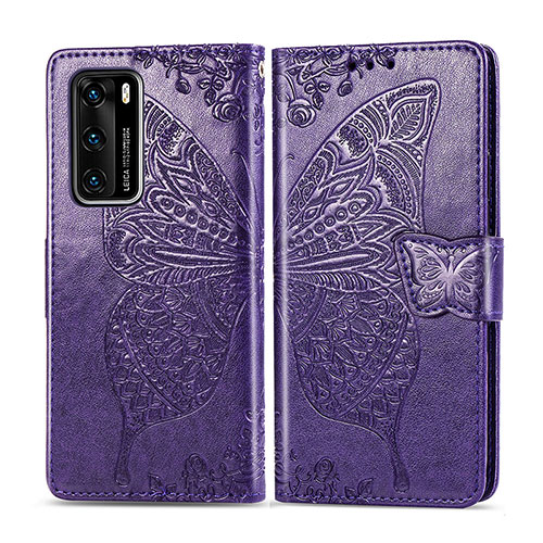 Leather Case Stands Butterfly Flip Cover Holder for Huawei P40 Purple