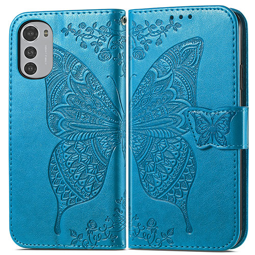 Leather Case Stands Butterfly Flip Cover Holder for Motorola Moto E32s Blue
