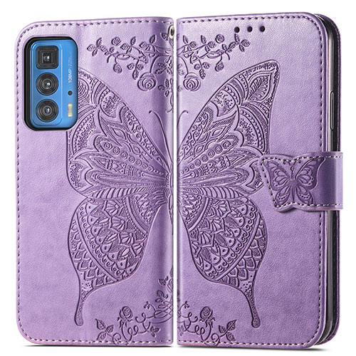Leather Case Stands Butterfly Flip Cover Holder for Motorola Moto Edge 20 Pro 5G Clove Purple