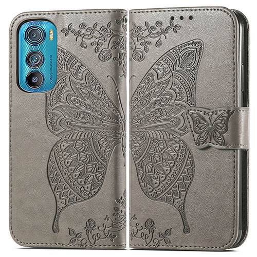 Leather Case Stands Butterfly Flip Cover Holder for Motorola Moto Edge 30 5G Gray