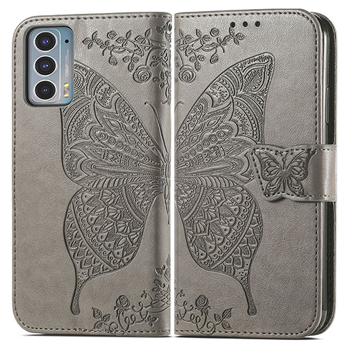 Leather Case Stands Butterfly Flip Cover Holder for Motorola Moto Edge Lite 5G Gray