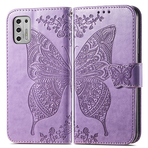 Leather Case Stands Butterfly Flip Cover Holder for Motorola Moto G Stylus (2021) Clove Purple