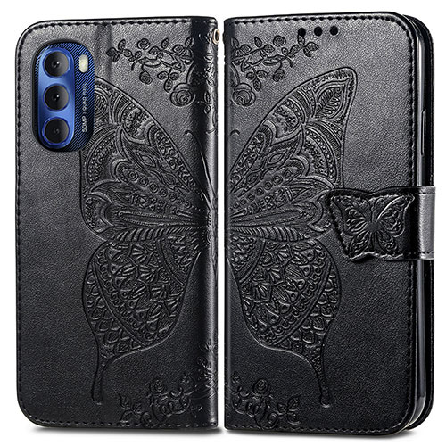 Leather Case Stands Butterfly Flip Cover Holder for Motorola Moto G Stylus (2022) 4G Black