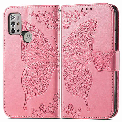 Leather Case Stands Butterfly Flip Cover Holder for Motorola Moto G10 Hot Pink