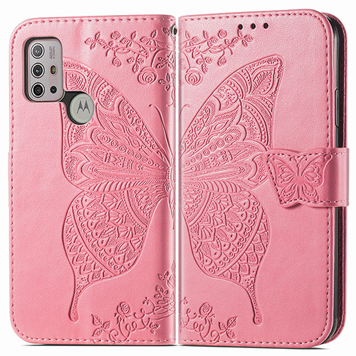 Leather Case Stands Butterfly Flip Cover Holder for Motorola Moto G10 Power Hot Pink