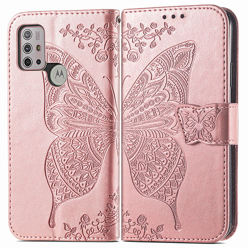 Leather Case Stands Butterfly Flip Cover Holder for Motorola Moto G10 Power Pink