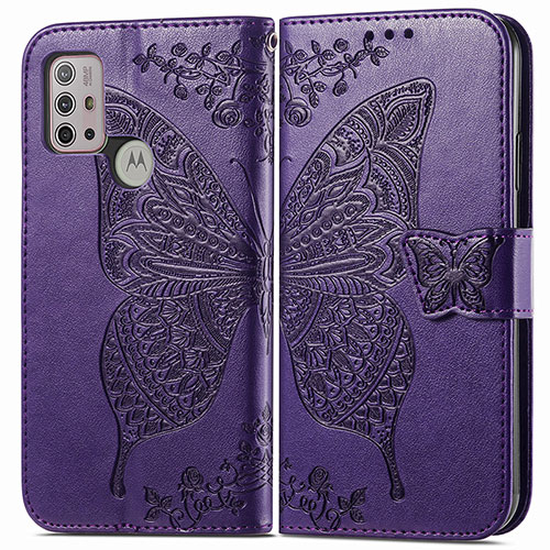 Leather Case Stands Butterfly Flip Cover Holder for Motorola Moto G10 Purple
