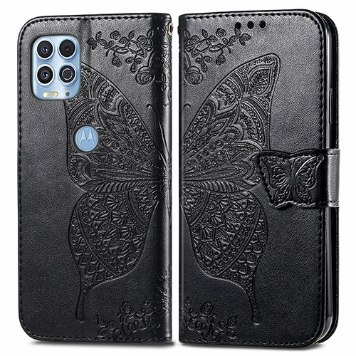 Leather Case Stands Butterfly Flip Cover Holder for Motorola Moto G100 5G Black