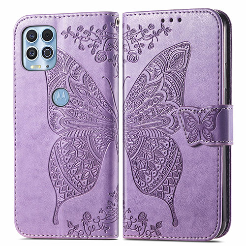 Leather Case Stands Butterfly Flip Cover Holder for Motorola Moto G100 5G Clove Purple