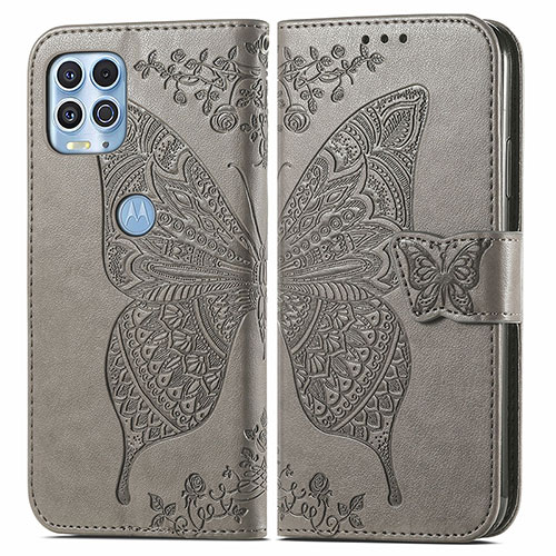 Leather Case Stands Butterfly Flip Cover Holder for Motorola Moto G100 5G Gray