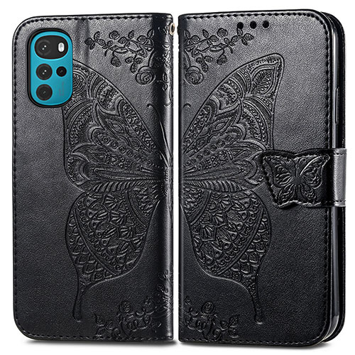 Leather Case Stands Butterfly Flip Cover Holder for Motorola Moto G22 Black