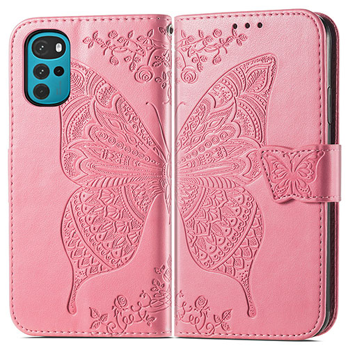Leather Case Stands Butterfly Flip Cover Holder for Motorola Moto G22 Hot Pink