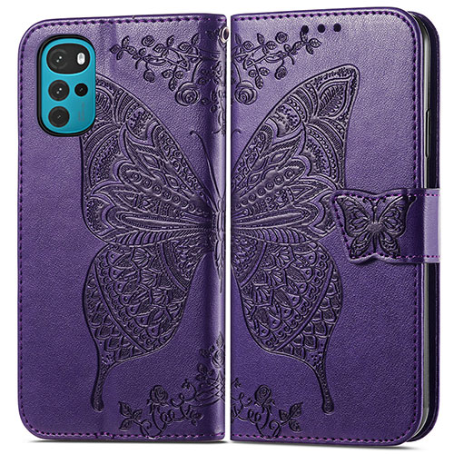 Leather Case Stands Butterfly Flip Cover Holder for Motorola Moto G22 Purple