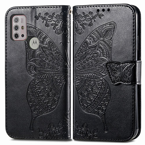 Leather Case Stands Butterfly Flip Cover Holder for Motorola Moto G30 Black