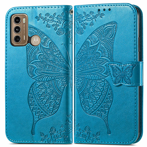 Leather Case Stands Butterfly Flip Cover Holder for Motorola Moto G40 Fusion Blue