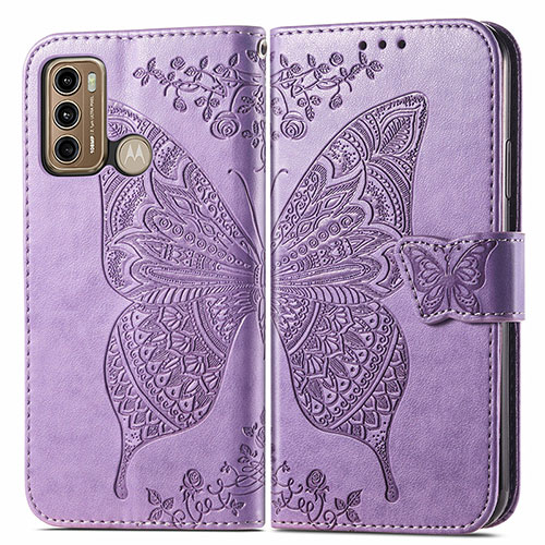 Leather Case Stands Butterfly Flip Cover Holder for Motorola Moto G40 Fusion Clove Purple