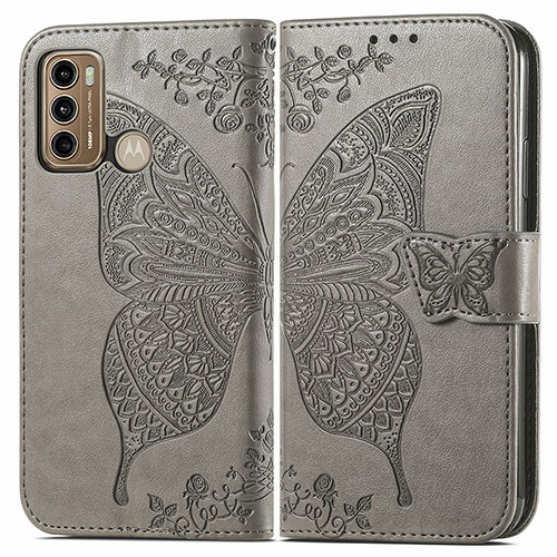 Leather Case Stands Butterfly Flip Cover Holder for Motorola Moto G40 Fusion Gray