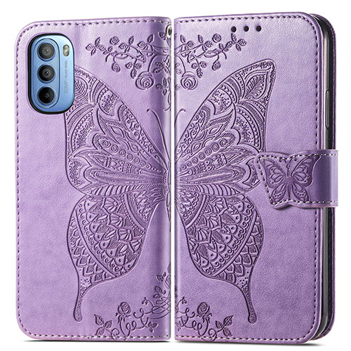 Leather Case Stands Butterfly Flip Cover Holder for Motorola Moto G41 Clove Purple