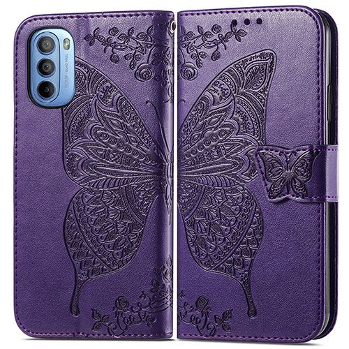 Leather Case Stands Butterfly Flip Cover Holder for Motorola Moto G41 Purple