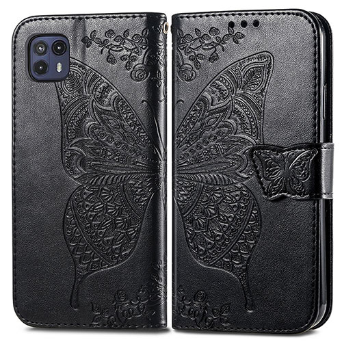 Leather Case Stands Butterfly Flip Cover Holder for Motorola Moto G50 5G Black