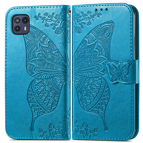 Leather Case Stands Butterfly Flip Cover Holder for Motorola Moto G50 5G Blue