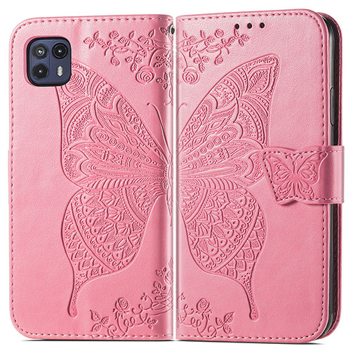 Leather Case Stands Butterfly Flip Cover Holder for Motorola Moto G50 5G Hot Pink