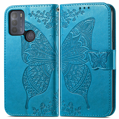 Leather Case Stands Butterfly Flip Cover Holder for Motorola Moto G50 Blue