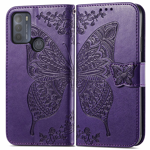 Leather Case Stands Butterfly Flip Cover Holder for Motorola Moto G50 Purple