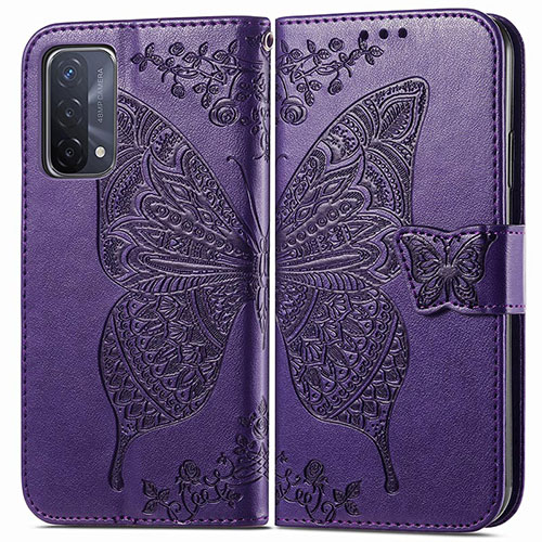 Leather Case Stands Butterfly Flip Cover Holder for OnePlus Nord N200 5G Purple
