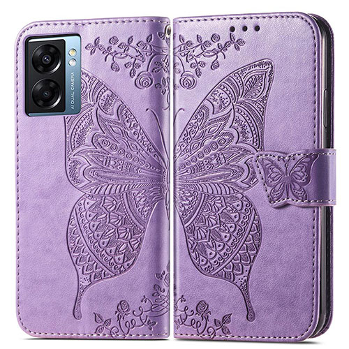 Leather Case Stands Butterfly Flip Cover Holder for OnePlus Nord N300 5G Clove Purple