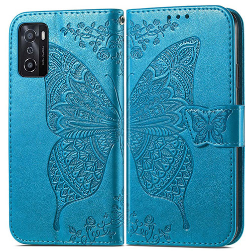 Leather Case Stands Butterfly Flip Cover Holder for Oppo A55S 5G Blue