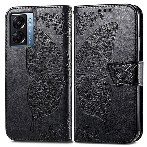 Leather Case Stands Butterfly Flip Cover Holder for Oppo A56S 5G Black