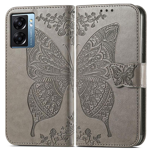 Leather Case Stands Butterfly Flip Cover Holder for Oppo A56S 5G Gray