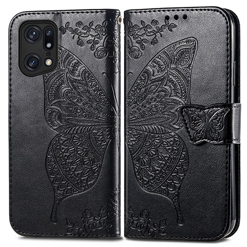 Leather Case Stands Butterfly Flip Cover Holder for Oppo Find X5 5G Black