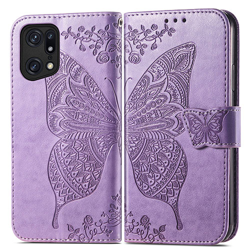 Leather Case Stands Butterfly Flip Cover Holder for Oppo Find X5 5G Clove Purple