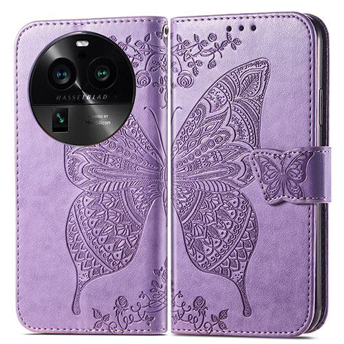 Leather Case Stands Butterfly Flip Cover Holder for Oppo Find X6 5G Clove Purple