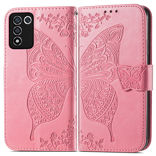 Leather Case Stands Butterfly Flip Cover Holder for Oppo K9S 5G Hot Pink