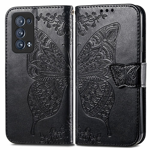 Leather Case Stands Butterfly Flip Cover Holder for Oppo Reno6 Pro+ Plus 5G Black