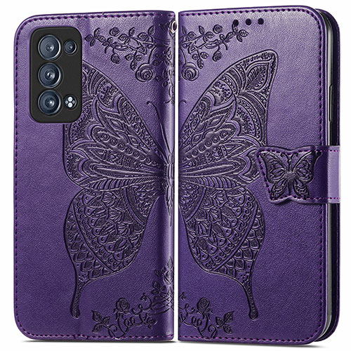 Leather Case Stands Butterfly Flip Cover Holder for Oppo Reno6 Pro+ Plus 5G Purple