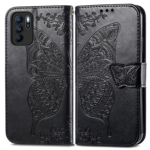 Leather Case Stands Butterfly Flip Cover Holder for Oppo Reno6 Z 5G Black