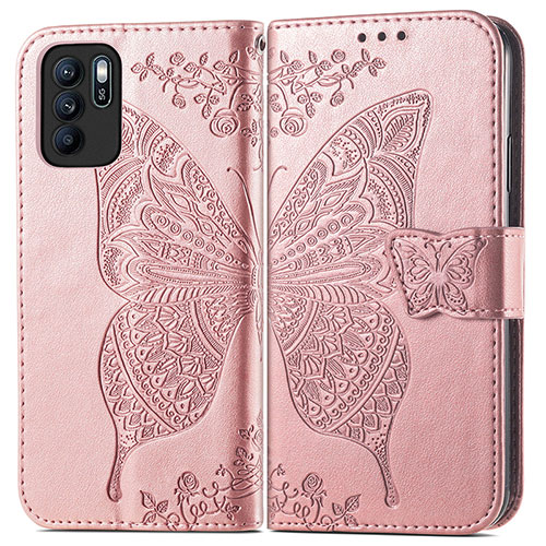 Leather Case Stands Butterfly Flip Cover Holder for Oppo Reno6 Z 5G Pink
