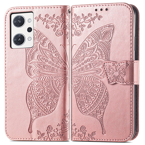 Leather Case Stands Butterfly Flip Cover Holder for Oppo Reno7 A Pink