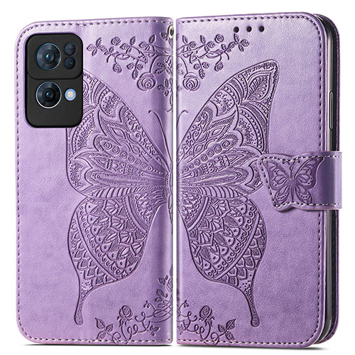Leather Case Stands Butterfly Flip Cover Holder for Oppo Reno7 Pro 5G Clove Purple