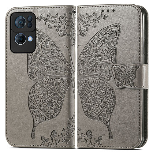 Leather Case Stands Butterfly Flip Cover Holder for Oppo Reno7 Pro 5G Gray