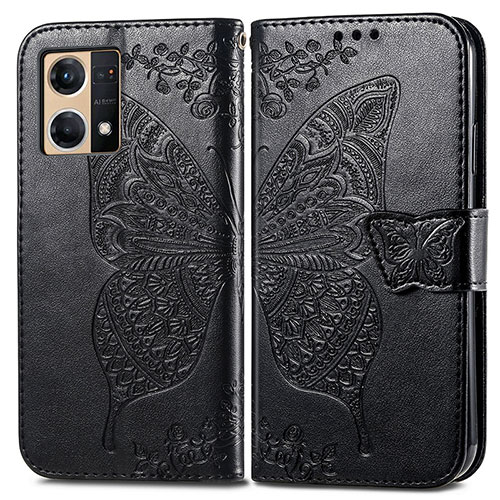 Leather Case Stands Butterfly Flip Cover Holder for Oppo Reno8 4G Black