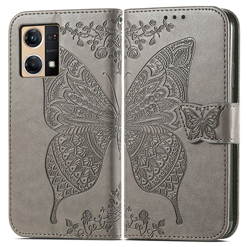Leather Case Stands Butterfly Flip Cover Holder for Oppo Reno8 4G Gray