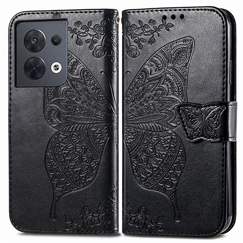 Leather Case Stands Butterfly Flip Cover Holder for Oppo Reno9 5G Black