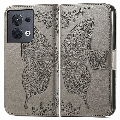 Leather Case Stands Butterfly Flip Cover Holder for Oppo Reno9 5G Gray