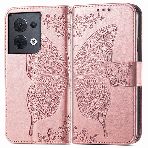 Leather Case Stands Butterfly Flip Cover Holder for Oppo Reno9 5G Pink